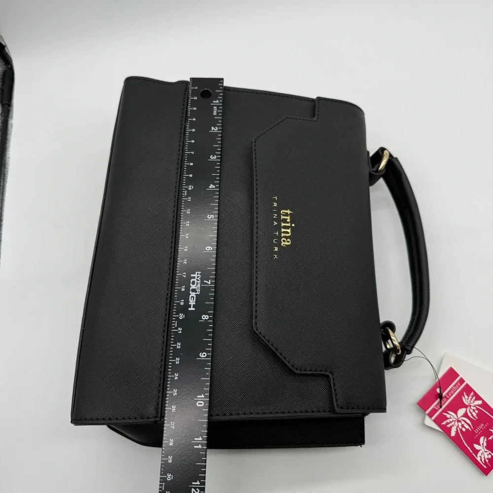 Trina Turk Top Handle Satchel Black Vegan Leather Shoulder‎ Bag $148 retail